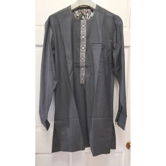 LOT: 3 Men's Kurta Pant Sets - Navy, Tan, Black - 46" Chest - New in Pkgs - Picture 4 of 7